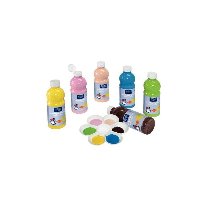 Carton de 6 flacons 500ml d'acrylique Glossy Lefranc Bourgeois, couleurs vitaminées assorties 188149 COLOR AN(...)