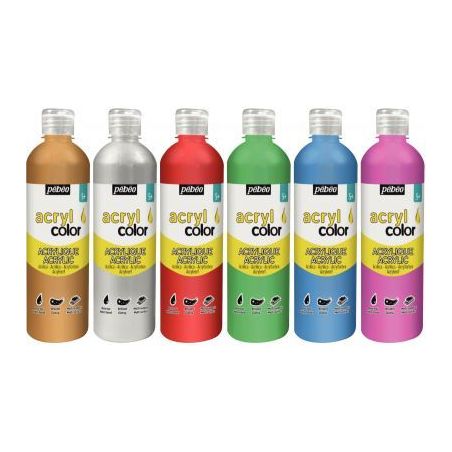 Achetez Carton de 6 flacons 500 ml de peinture ACRYLCOLOR couleurs métalliques et nacrées assortie..