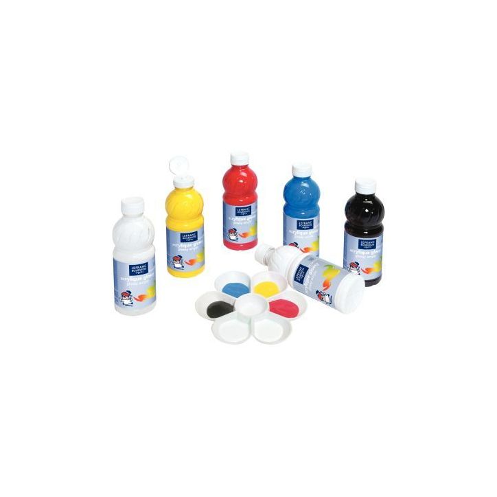 Carton de 6 flacons 500ml d'acrylique Glossy Lefranc Bourgeois, couleurs vives assorties 188294 COLOR AND  LEF(...)
