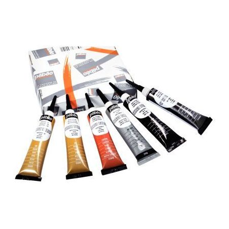 Achetez Boîte de 6 tubes à canule cerne relief 20 ml.  assortis : 2 or, noir, argent, cuivre, imit..