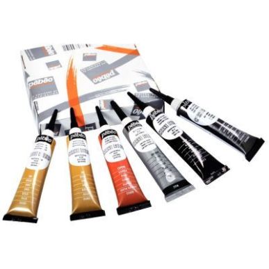 Achetez Boîte de 6 tubes à canule cerne relief 20 ml.  assortis : 2 or, noir, argent, cuivre, imit..
