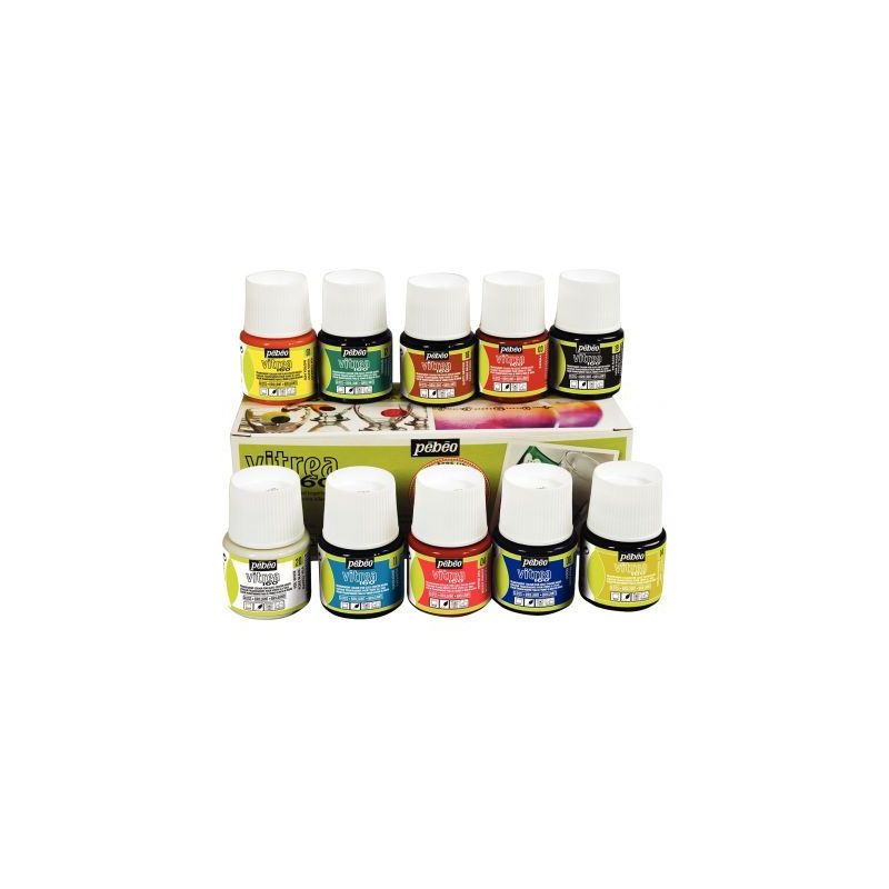 Achetez Boite de 10 flacons 45ml de peinture VITREA 160 111100 PEBEO pas cher sur Ma Rentrée Scolai..