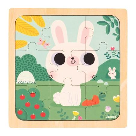 Achetez Boite de 3 puzzles à cadre en bois 9 pièces, joyeux animaux J07113 JANOD pas cher sur Ma R..