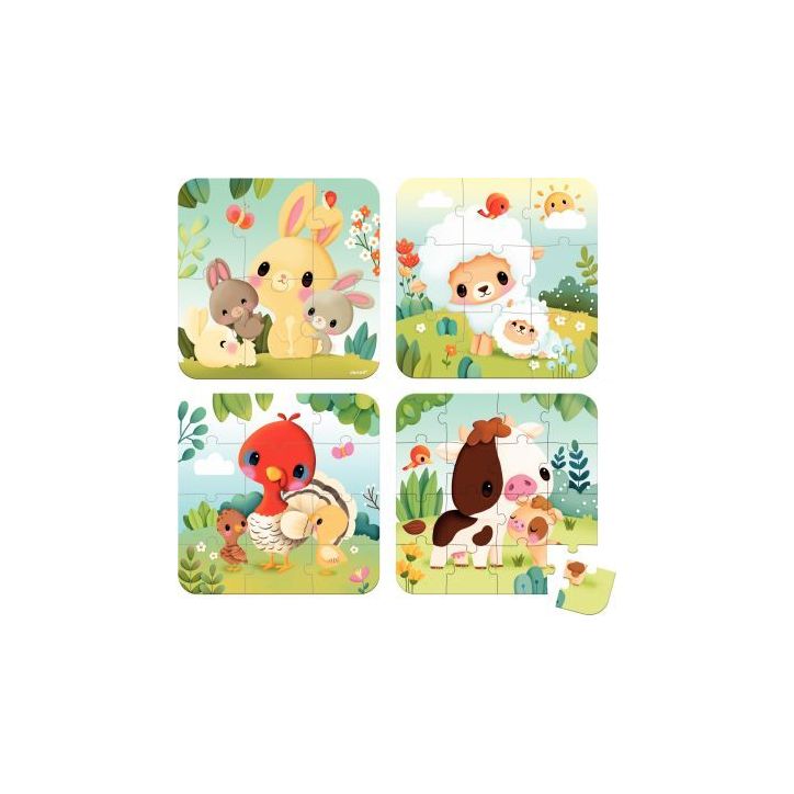 Boite de 4 puzzles progressifs, les animaux de la ferme J03319 JANOD