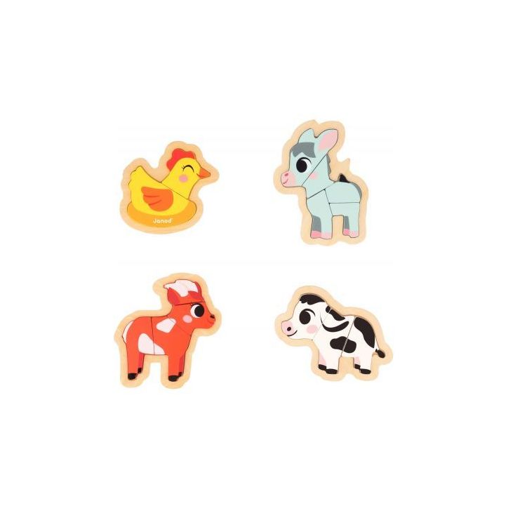 Boite de 4 puzzles contour évolutifs, les animaux de la ferme J07114 JANOD