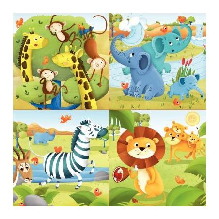 Achetez Boite de 4 puzzles progressifs, les animaux de la savane 17147 pas cher sur Ma Rentrée Scol..