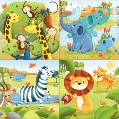 Achetez Boite de 4 puzzles progressifs, les animaux de la savane 17147 pas cher sur Ma Rentrée Scol..