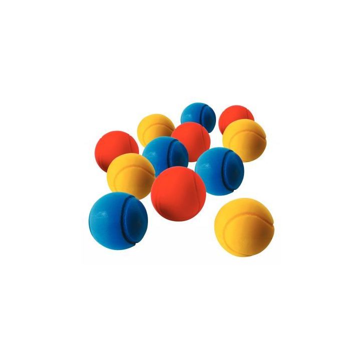 Lot de 12 balles de tennis en mousse diamètre 70 mm couleurs assorties 099241ALK