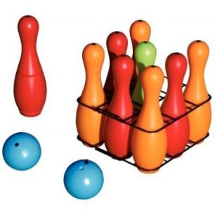 Achetez Jeu de bowling 9 quilles en plastique + 2 boules - 4 couleurs assorties Hauteur 27 cm 001629..