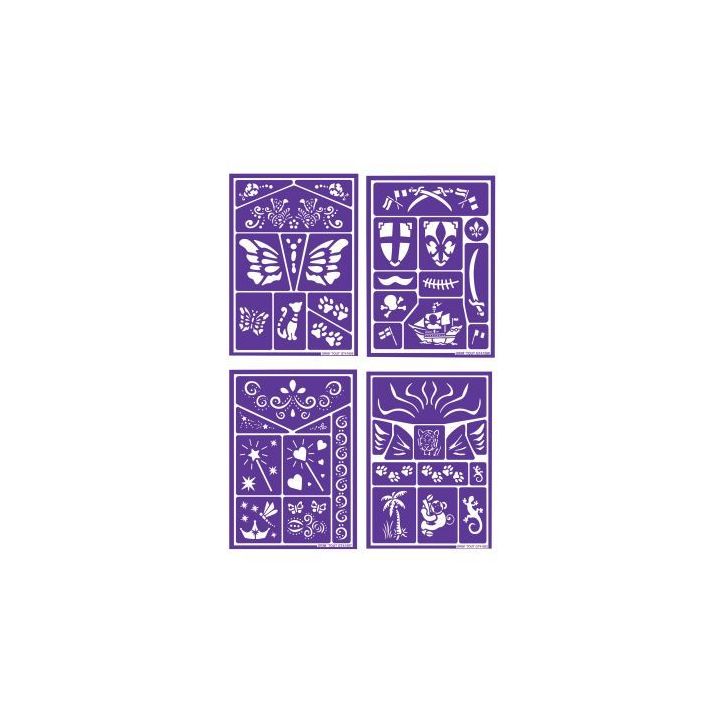 Lot de 4 planches de pochoirs de maquillage assorties GT41689