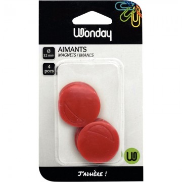 Blister 4 aimants 30 mm ronds rouge