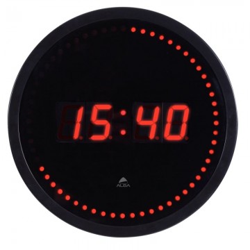 ALBA Horloge à  led Horled cadre plastique Noir lentille en verre D30cm affichage numérique Rouge à  quartz