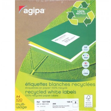 Boîte de 200 étiquettes multi-usages blanches recyclées 148,5x210mm 000101194 AGIPA