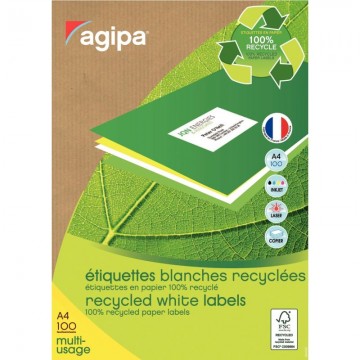 AGIPA Boite de 400 étiquettes blanches 100% recyclées 105x148.5mm - laser copieur et jet d'encre 101193