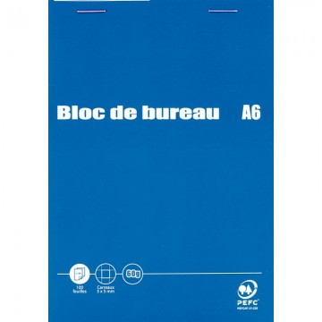 Bloc 60g agrafé en tête 200 pages petits carreaux 5x5. Format A6 10,5 x 14,8 cm