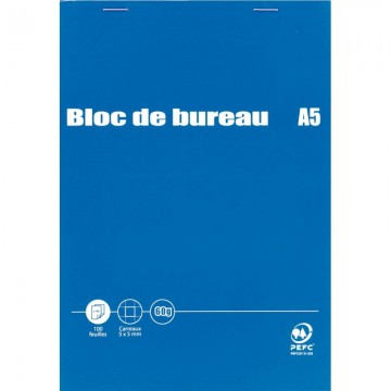 HAMELIN Bloc bureau 001 format 14,8 x 21 cm (A5) 200 pages quadrillées 5x5 60g. Agrafé en-tête