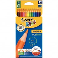BIC Kids Evolution ECOlutions Crayons de Couleur - Coloris Assortis, Etui Carton de 12