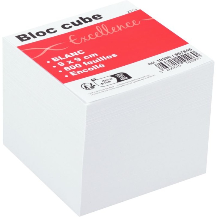 QUO VADIS Bloc cube Blanc 9x9x8cm 610 feuilles encollées 80g PEFC
