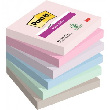 POST-IT® Notes Super Sticky Soulful. 76 x 76 mm. Lot de 6 blocs de 90 F. Ass : rose, bleu et vert.