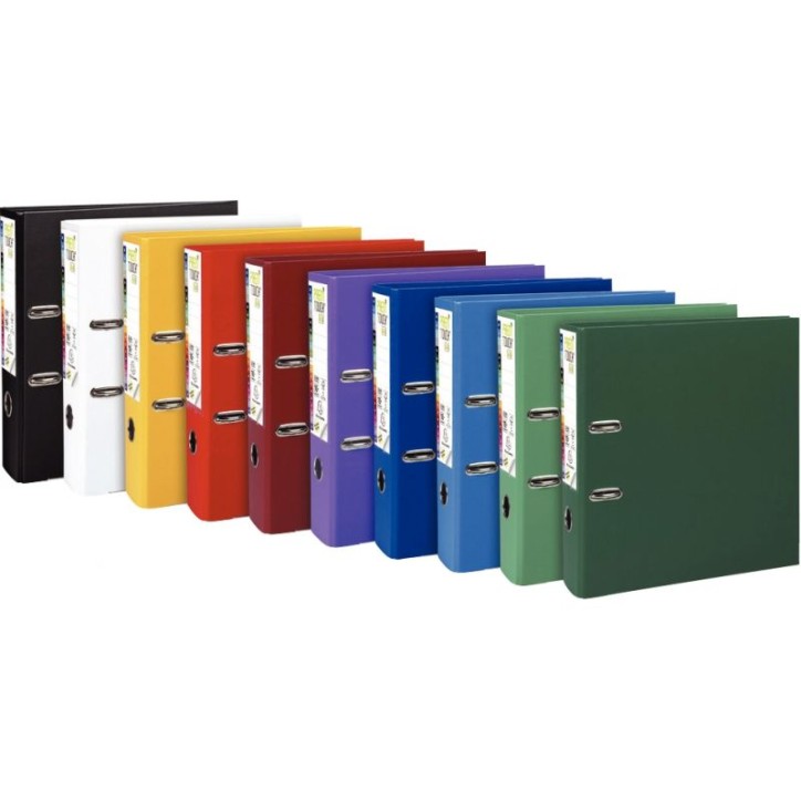Carton de 10 classeurs à  levier en plastique PREM'TOUCH format A4 maxi dos 8 cm couleurs vives assorties 5337