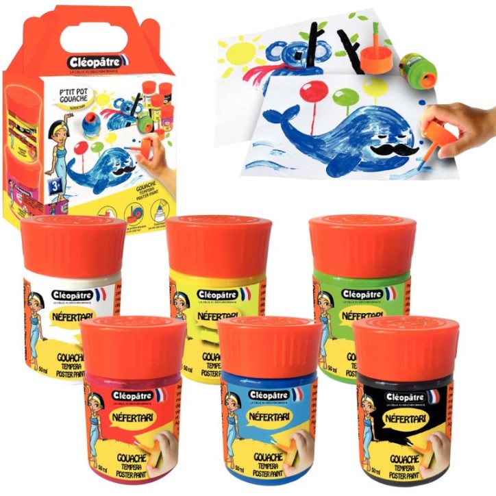 Lot de 6 p'tits pots 50ml de gouache Néfertari + pinceau PGN80PX6 CLEOPATRE