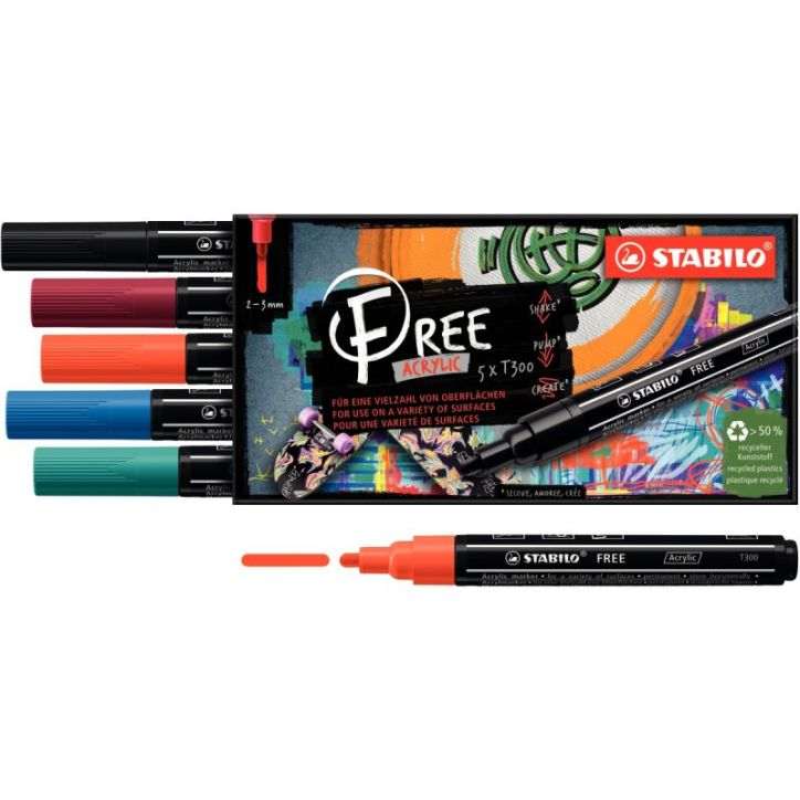 Etui de 5 marqueurs Stabilo Free pointe moyenne Urban 692/5-01 STABILO